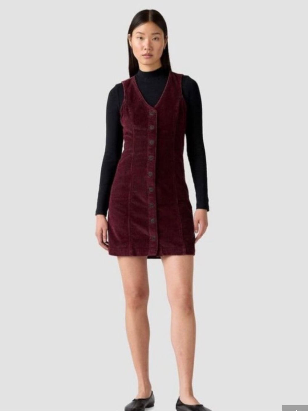 Levi's Vianna Sleeveless Button-Down Corduroy Mini Dress in Wine - Vest Dress